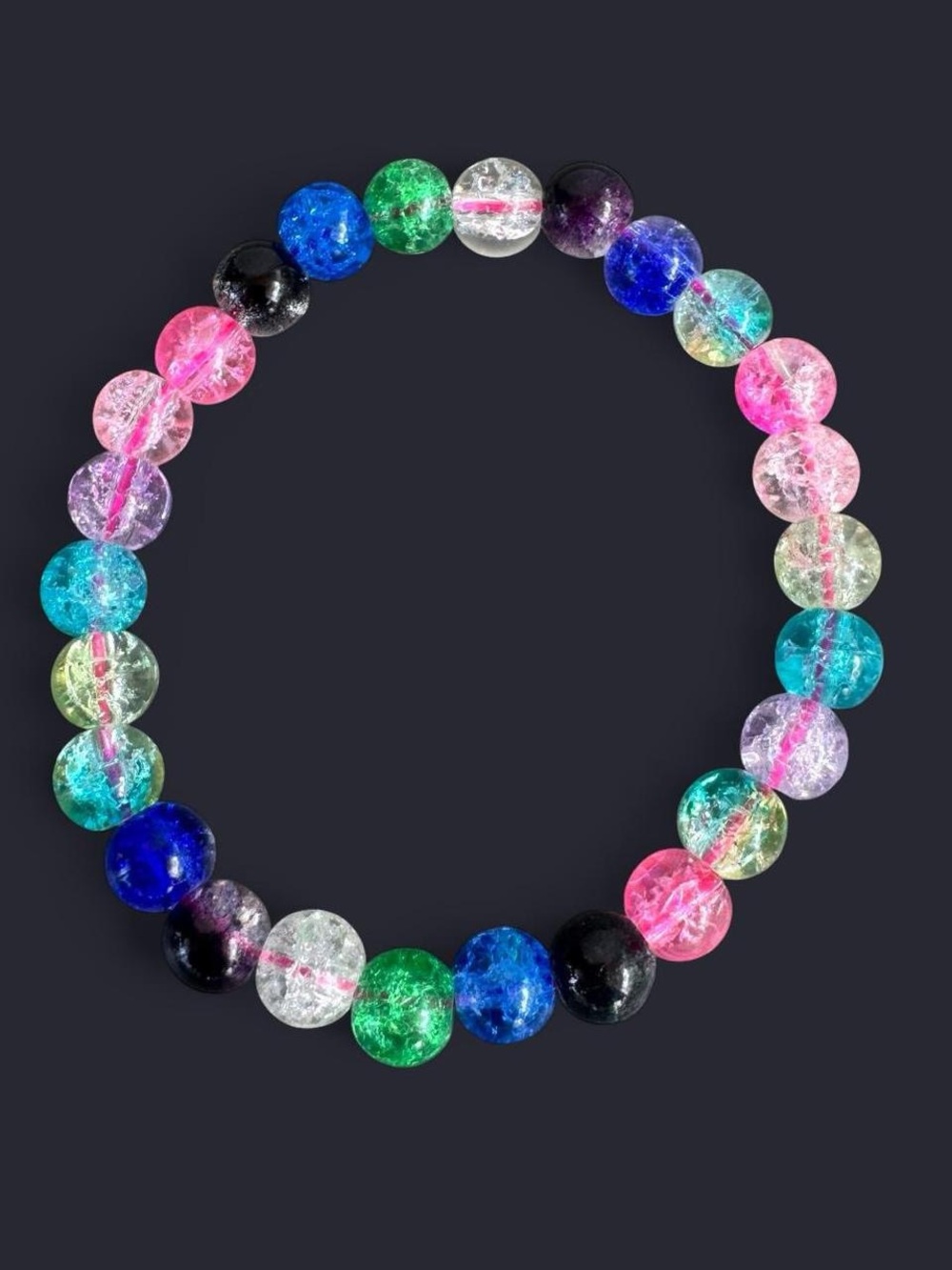 Rainbow Crackle Glass Bead Bracelet